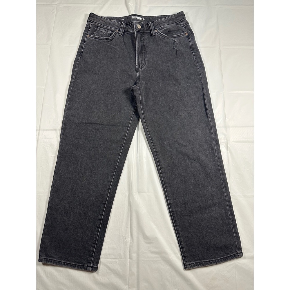 Sonoma‎ Goods For Life Womens Straight Leg Jeans Black Faded High Rise Size 10S